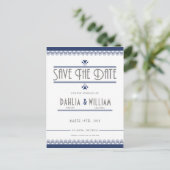 アールデコヴィンテージホワイトネイビーブルー日付の保存 案内ポストカード (スタンド正面)