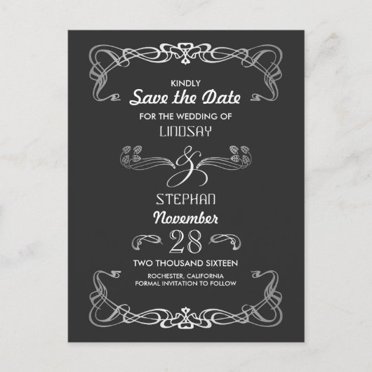 アールデコヴィンテージ保存日付 案内ポストカード (正面)