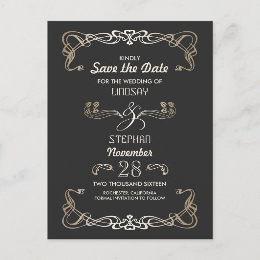 アールデコヴィンテージ保存日付 案内ポストカード (正面)