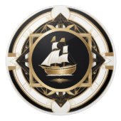 アールデコヴィンテージ出荷白黒金ゴールド 航海の セラミックノブ (正面)