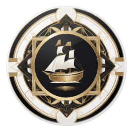 アールデコヴィンテージ出荷白黒金ゴールド 航海の セラミックノブ