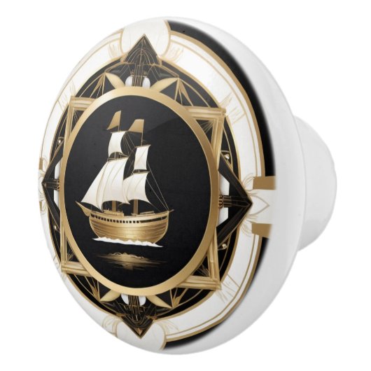 アールデコヴィンテージ出荷白黒金ゴールド 航海の セラミックノブ (右)