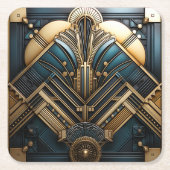 アールデコヴィンテージ幾何学的金ゴールドティール(緑がかった色) エレガント スクエアペーパーコースター (正面)