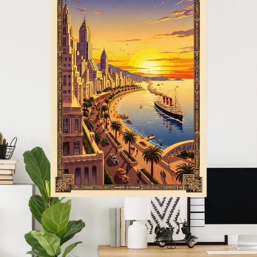 アールデコヴィンテージ旅行のポスターエレガント- Seaide ポスター (ホームオフィス)