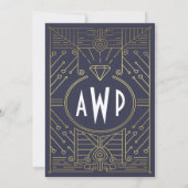 アールデコヴィンテージ海軍と金ゴールド結婚式招待状 招待状 (裏面)