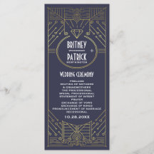 アールデコヴィンテージ海軍と金ゴールド結婚式 プログラム