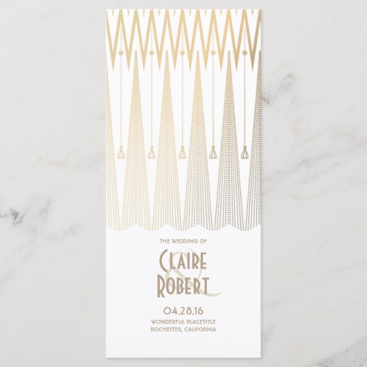 アールデコヴィンテージ白および金ゴールド結婚式 プログラム (正面)