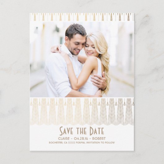 アールデコヴィンテージ白金ゴールド写真の保存日付 案内ポストカード (正面)