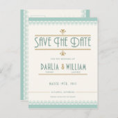 アールデコヴィンテージ金ゴールドとミント日付の保存 案内ポストカード (正面/裏面)