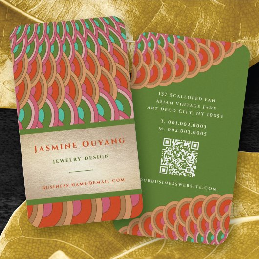 アールデコヴィンテージ金ゴールドホタテのファンパターンアジア 名刺