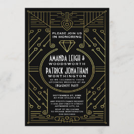 アールデコヴィンテージ金ゴールド婚約パーティ招待状 招待状