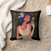 アールデコヴィンテージ1920sガールシンガーフレームブラック クッション (ブランケット)
