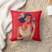 アールデコヴィンテージ1920sガールシンガーフレームレッド クッション (ブランケット)