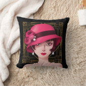 アールデコヴィンテージ1920sレディ金ゴールドフレームブラック クッション (ブランケット)