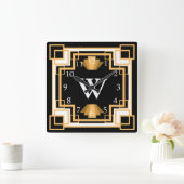 アールデコヴィンテージ1920s幾何学的パターンカスタム スクエア壁時計 (ホーム)