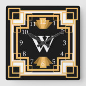 アールデコヴィンテージ1920s幾何学的パターンカスタム スクエア壁時計 (正面)