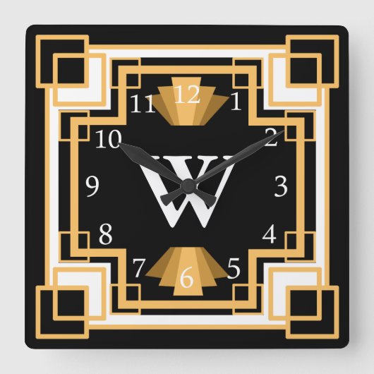 アールデコヴィンテージ1920s幾何学的パターンカスタム スクエア壁時計 (正面)