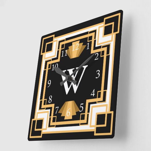 アールデコヴィンテージ1920s幾何学的パターンカスタム スクエア壁時計 (傾斜)