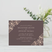 アールデコヴィンテージ |銅バラ金ゴールド結婚ブラウン 招待状 (スタンド正面)