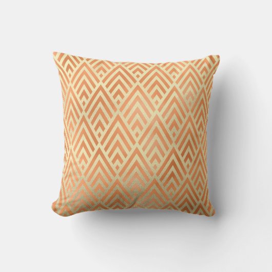 アールデコ三角形ジオメトリ暖かい金ゴールド銅黄 クッション (正面)