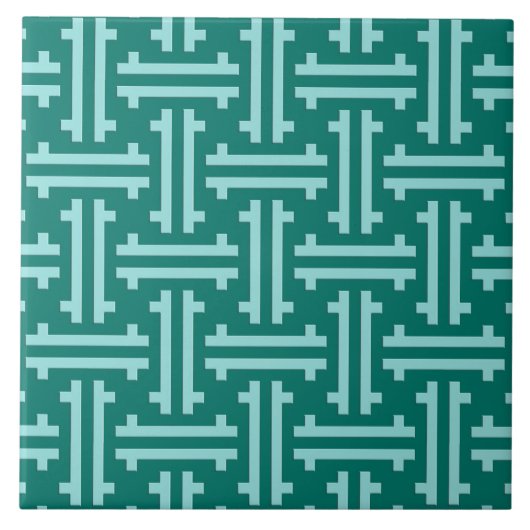 アールデコ中国のフレット、ターコイズ、アクア タイル (正面)