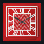 アールデコ中国の、赤 スクエア壁時計<br><div class="desc">アールデコ中国の、赤、3-d効果ウォールクロックと白い数字 – デジタルグラフィックス</div>