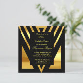 アールデコ人気がある60thバースデーパーティー金ゴールドブラック 招待状 (スタンド正面)