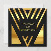 アールデコ人気がある60thバースデーパーティー金ゴールドブラック 招待状 (裏面)