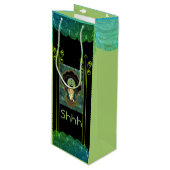 アールデコ仮面の女性ヴィンテージサプライズグリーンブラック ワインギフトバッグ (正面アングル)