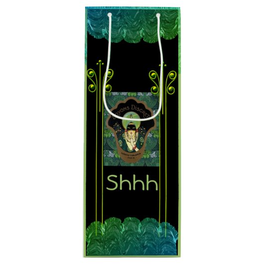 アールデコ仮面の女性ヴィンテージサプライズグリーンブラック ワインギフトバッグ (正面)