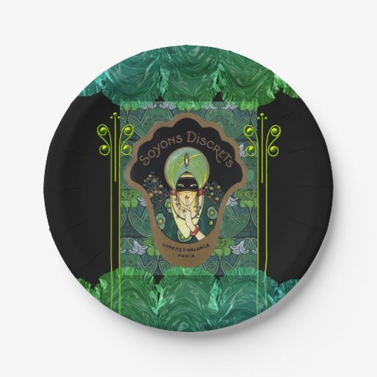 アールデコ仮面ターバンの女の香フランスのり ペーパープレート (正面)