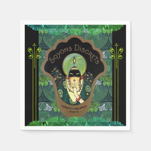 アールデコ仮面女性ヴィンテージ スタンダードカクテルナプキン (正面)