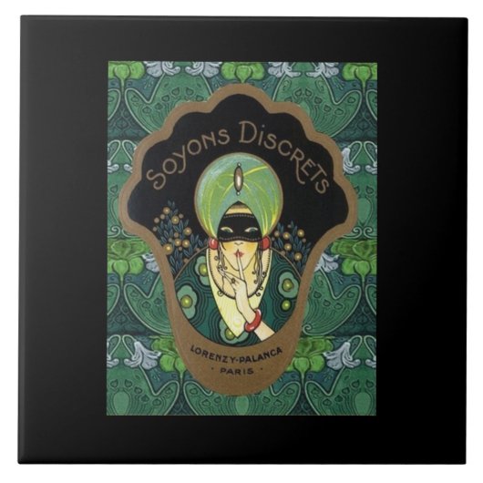 アールデコ仮面女性ヴィンテージ タイル (正面)