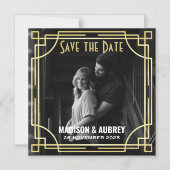 アールデコ写真を追加する日付金ゴールドギャツビー マグネット招待状 (正面)