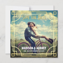 アールデコ写真を追加する日付金ゴールドギャツビー マグネット招待状