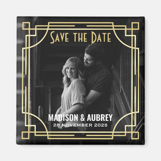 アールデコ写真を追加する日付金ゴールドギャツビー マグネット (正面)