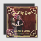 アールデコ写真金ゴールドエレガントの追加日付の保存 (正面/裏面)