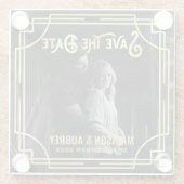 アールデコ写真金ゴールドエレガントの追加日付の保存 ガラスコースター (裏面)