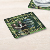 アールデコ写真金ゴールドエレガントの追加日付の保存 スクエアペーパーコースター (アングル)