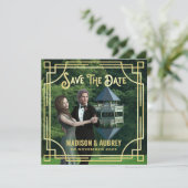 アールデコ写真金ゴールドエレガントの追加日付の保存 セーブザデート (スタンド正面)