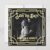 アールデコ写真金ゴールドエレガントの追加日付の保存 マグネット招待状 (正面)