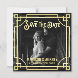 アールデコ写真金ゴールドエレガントの追加日付の保存 マグネット招待状