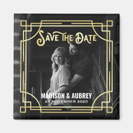 アールデコ写真金ゴールドエレガントの追加日付の保存 マグネット