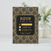 アールデコ刺繍風結婚式RSVPカード 出欠カード (スタンド正面)