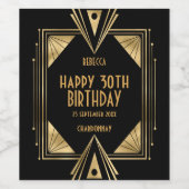 アールデコ名ハッピー30th誕生日金ゴールドブラック ワインラベル (シングルラベル)