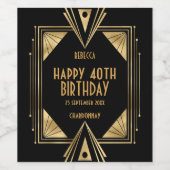 アールデコ名ハッピー40th誕生日金ゴールドブラック ワインラベル (シングルラベル)
