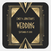 アールデコ名日付金ゴールド結婚黒 スクエアシール (正面)