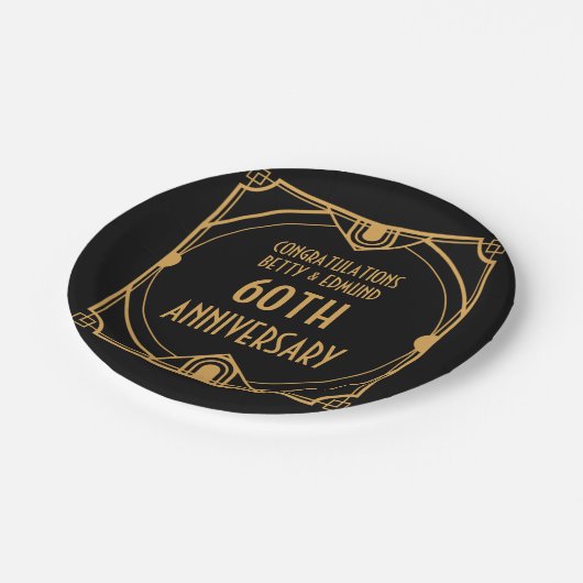 アールデコ名結婚60周年記念ブラック ペーパープレート (アングル)