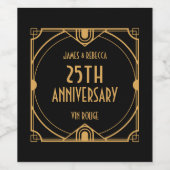 アールデコ名25結婚周年記念金ゴールドブラック ワインラベル (シングルラベル)