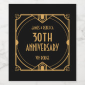 アールデコ名30周年結婚金ゴールドブラック ワインラベル (シングルラベル)